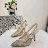 Dior Women CD J’Adior Slingback Pump Transparent Mesh Embroidered Gold-Tone D-Lace Macramé (1)