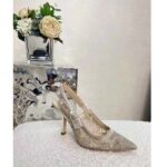 Dior Women CD J'Adior Slingback Pump Transparent Mesh Embroidered Gold-Tone D-Lace Macramé - immagine 2