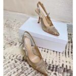 Dior Women CD J'Adior Slingback Pump Transparent Mesh Embroidered Gold-Tone D-Lace Macramé - immagine 7