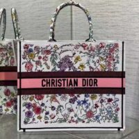 Dior Women CD Large Book Tote White Multicolor Florilegio Embroidery (8)