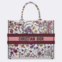 Dior Women CD Large Book Tote White Multicolor Florilegio Embroidery (8)