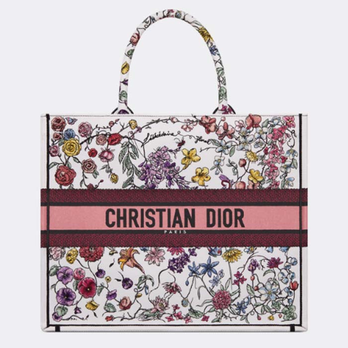 Dior Women CD Large Book Tote White Multicolor Florilegio Embroidery