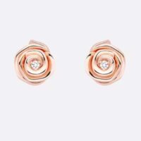 Dior Women CD Large Rose Dior Couture Earrings Pink Gold Diamonds 0.14 ct