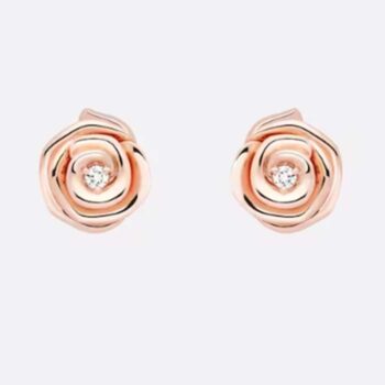 Dior Women CD Large Rose Dior Couture Earrings Pink Gold Diamonds 0.14 ct