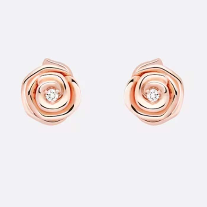 Dior Women CD Large Rose Dior Couture Earrings Pink Gold Diamonds 0.14 ct (5)