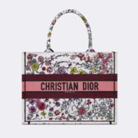 Dior Women CD Medium Book Tote White Multicolor Florilegio Embroidery (6)