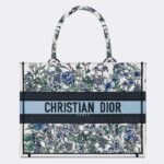 Dior Women CD Medium Book Tote White Multicolor Flowers Constellation Embroidery