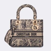 Dior Women CD Medium Lady D-Lite Bag Beige Black Plan De Paris Embroidery (7)