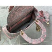 Dior Women CD Medium Lady D-Lite Bag Gray Pink Toile De Jouy Reverse Embroidery (3)