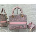 Dior Women CD Medium Lady D-Lite Bag Gray Pink Toile De Jouy Reverse Embroidery - Image 4