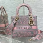 Dior Women CD Medium Lady D-Lite Bag Gray Pink Toile De Jouy Reverse Embroidery - Image 2