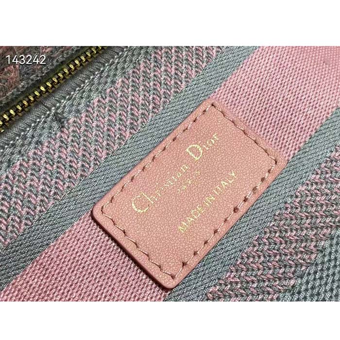 Dior Women CD Medium Lady D-Lite Bag Gray Pink Toile De Jouy Reverse Embroidery (5)
