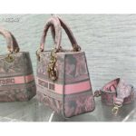 Dior Women CD Medium Lady D-Lite Bag Gray Pink Toile De Jouy Reverse Embroidery - Image 6