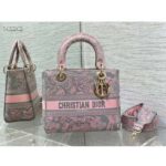 Dior Women CD Medium Lady D-Lite Bag Gray Pink Toile De Jouy Reverse Embroidery - Image 3