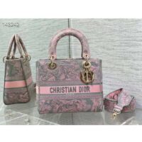 Dior Women CD Medium Lady D-Lite Bag Gray Pink Toile De Jouy Reverse Embroidery (3)