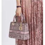 Dior Women CD Medium Lady D-Lite Bag Gray Pink Toile De Jouy Reverse Embroidery - Image 13