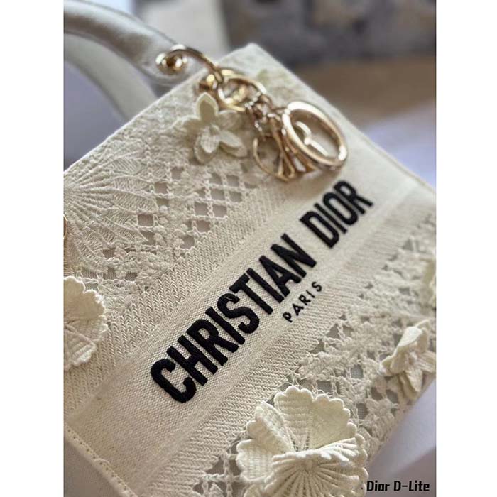Dior Women CD Medium Lady D-Lite Bag Natural D-Lace Embroidery 3D Macramé Effect (3)