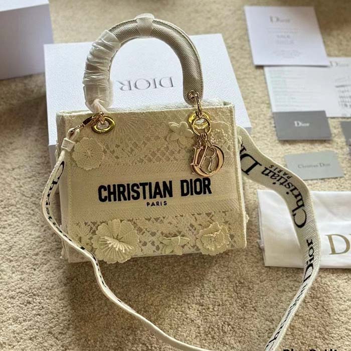 Dior Women CD Medium Lady D-Lite Bag Natural D-Lace Embroidery 3D Macramé Effect (6)