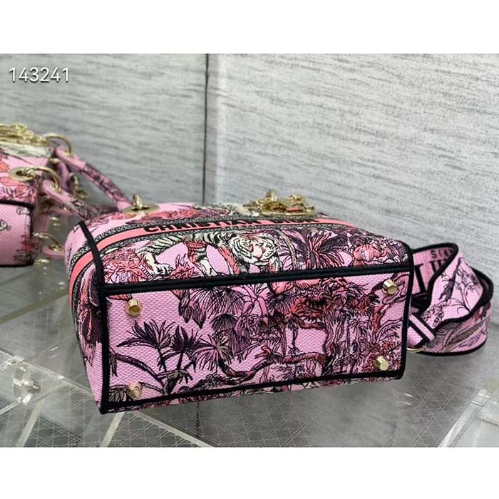 Dior Women CD Medium Lady D-Lite Bag Pink Multicolor Toile De Jouy Voyage Embroidery (3)