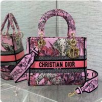 Dior Women CD Medium Lady D-Lite Bag Pink Multicolor Toile De Jouy Voyage Embroidery (4)