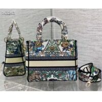 Dior Women CD Medium Lady D-Lite Bag White Multicolor Étoile De Voyage Embroidery (2)