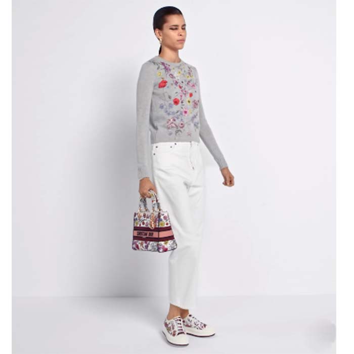 Dior Women CD Medium Lady D-Lite Bag White Multicolor Florilegio Embroidery (1)