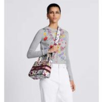 Dior Women CD Medium Lady D-Lite Bag White Multicolor Florilegio Embroidery (9)