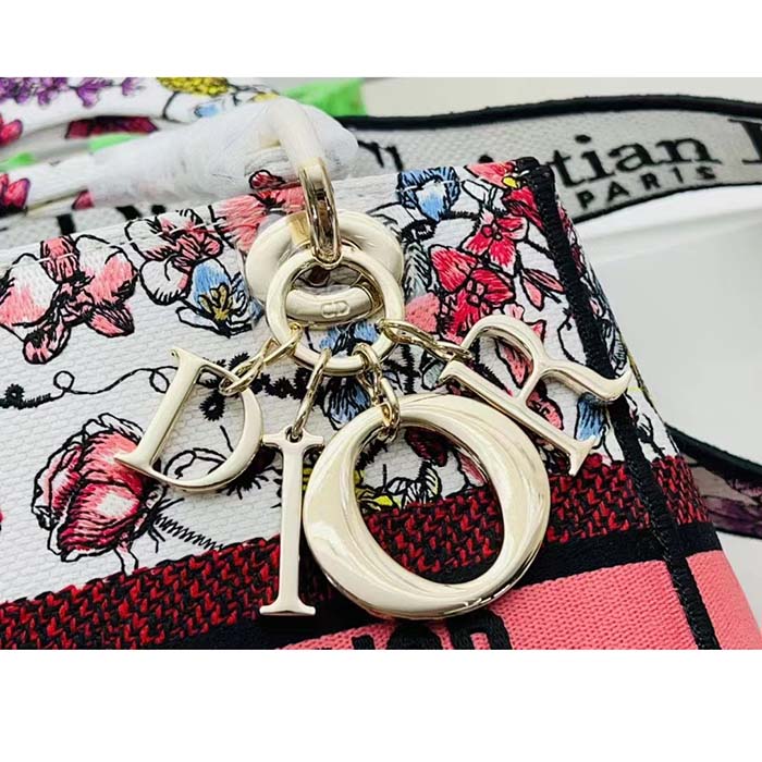 Dior Women CD Medium Lady D-Lite Bag White Multicolor Florilegio Embroidery (11)