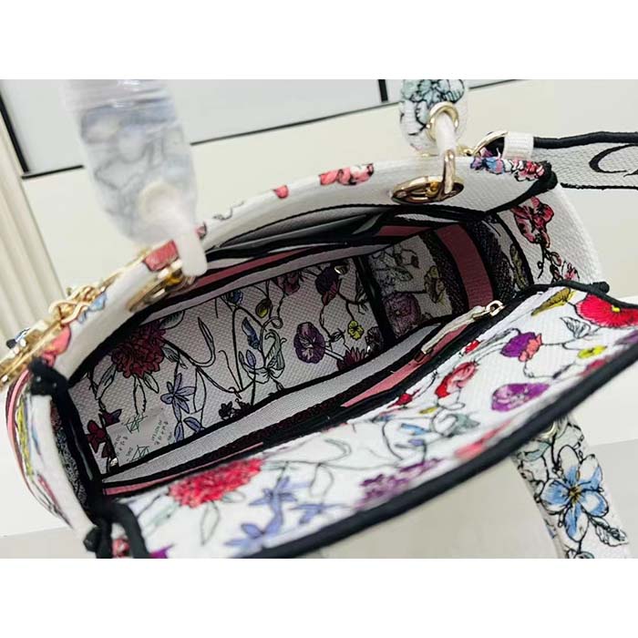 Dior Women CD Medium Lady D-Lite Bag White Multicolor Florilegio Embroidery (4)