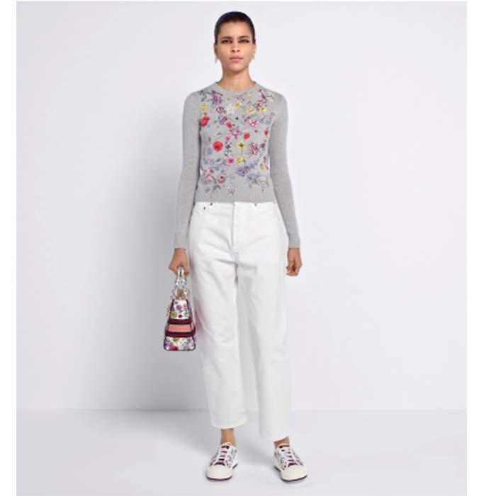 Dior Women CD Medium Lady D-Lite Bag White Multicolor Florilegio Embroidery (5)