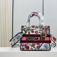 Dior Women CD Medium Lady D-Lite Bag White Multicolor Florilegio Embroidery (9)