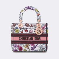 Dior Women CD Medium Lady D-Lite Bag White Multicolor Florilegio Embroidery (9)