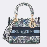 Dior Women CD Medium Lady D-Lite Bag White Multicolor Flowers Constellation Embroidery (4)