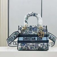 Dior Women CD Medium Lady D-Lite Bag White Multicolor Flowers Constellation Embroidery (4)