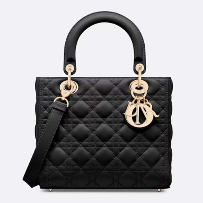 Dior Women CD Medium Lady Dior Bag Black Cannage Lambskin