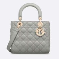 Dior Women CD Medium Lady Dior Bag Gray Stone Cannage Lambskin (4)