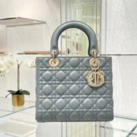 Dior Women CD Medium Lady Dior Bag Gray Stone Cannage Lambskin (4)