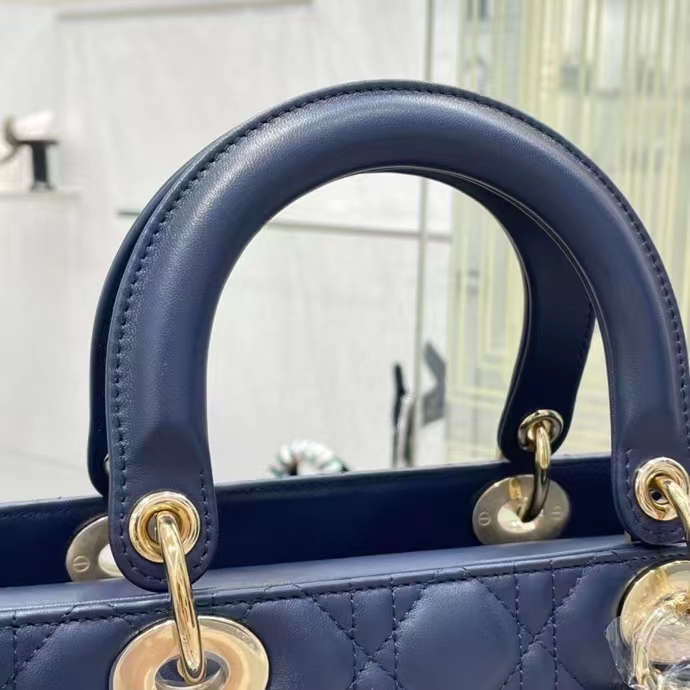 Dior Women CD Medium Lady Dior Bag Royal Blue Cannage Lambskin (1)