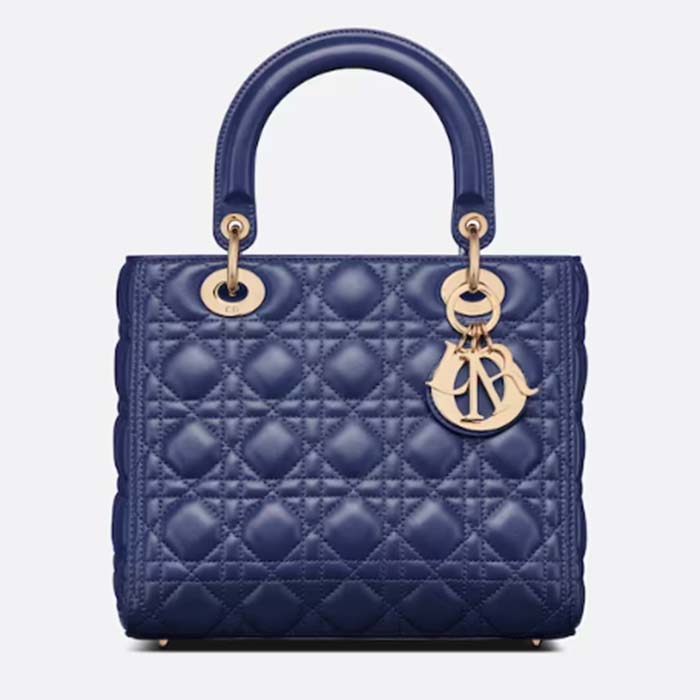 Dior Women CD Medium Lady Dior Bag Royal Blue Cannage Lambskin (7)