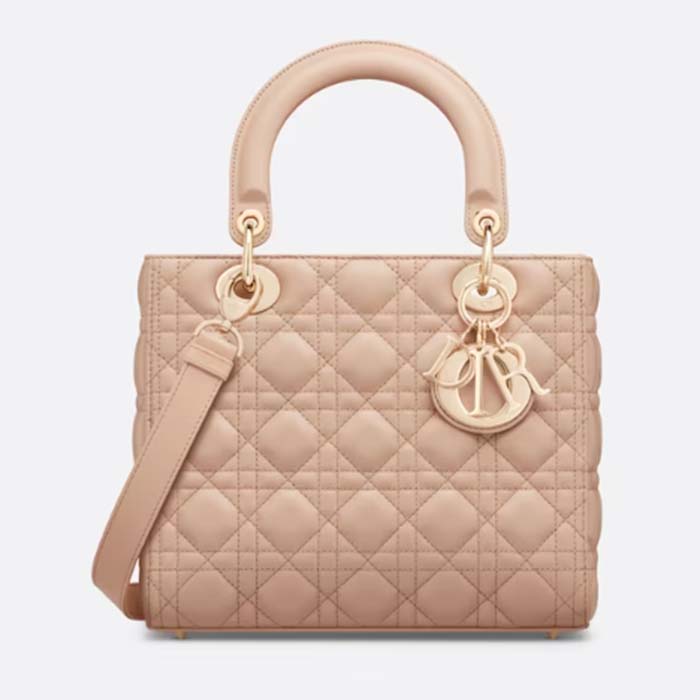 Dior Women CD Medium Lady Dior Bag Sand Pink Cannage Lambskin (3)