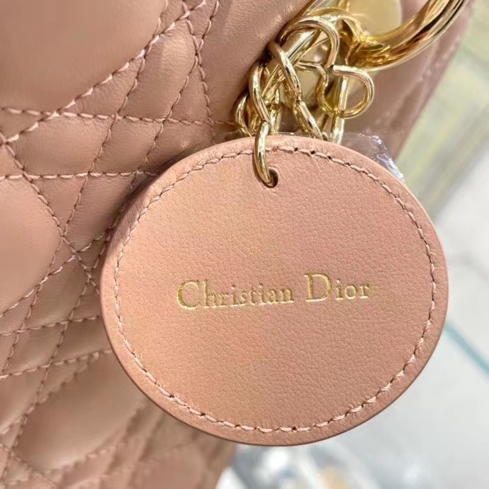 Dior Women CD Medium Lady Dior Bag Sand Pink Cannage Lambskin (6)