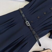Dior Women CD Mid-Length Shirt Dress Gray Silk Tonal Belt Pleated Style Unlined (13)