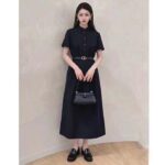 Dior Women CD Mid-Length Shirt Dress Gray Silk Tonal Belt Pleated Style Unlined - Bild 14