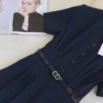 Dior Women CD Mid-Length Shirt Dress Gray Silk Tonal Belt Pleated Style Unlined - Bild 8