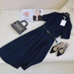 Dior Women CD Mid-Length Shirt Dress Gray Silk Tonal Belt Pleated Style Unlined - Bild 3