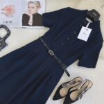 Dior Women CD Mid-Length Shirt Dress Gray Silk Tonal Belt Pleated Style Unlined - Bild 5