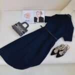 Dior Women CD Mid-Length Shirt Dress Gray Silk Tonal Belt Pleated Style Unlined - Bild 4