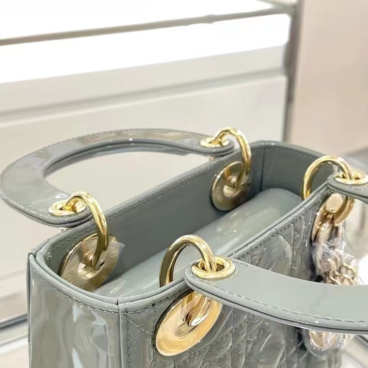 Dior Women CD Mini Lady Dior Bag Sage Green Patent Cannage Calfskin (1)