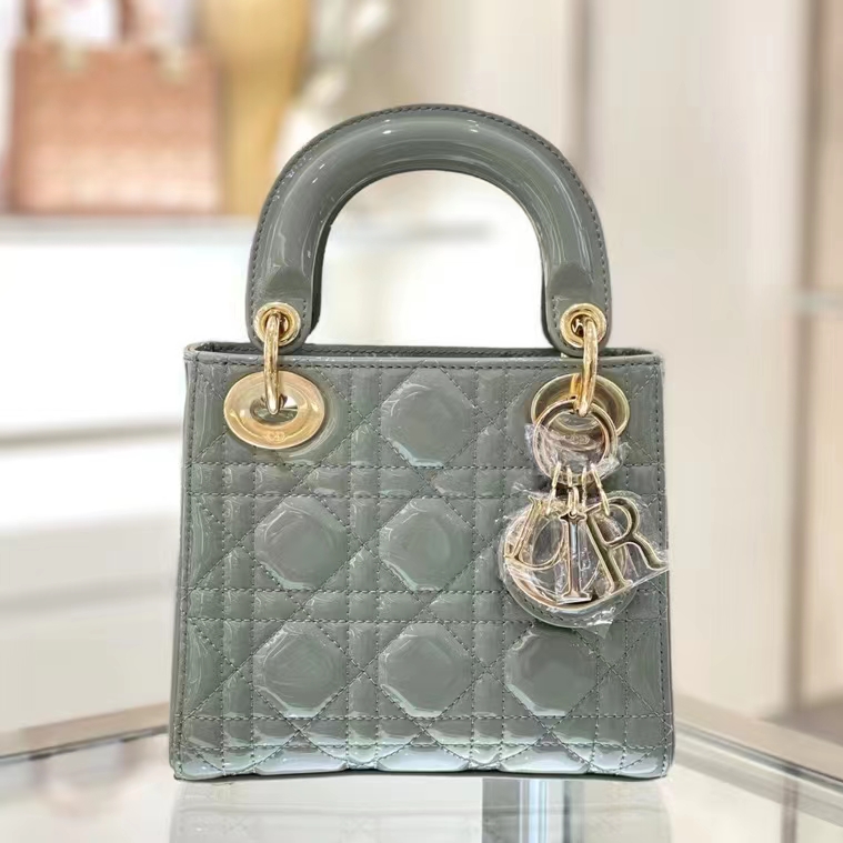 Dior Women CD Mini Lady Dior Bag Sage Green Patent Cannage Calfskin (5)
