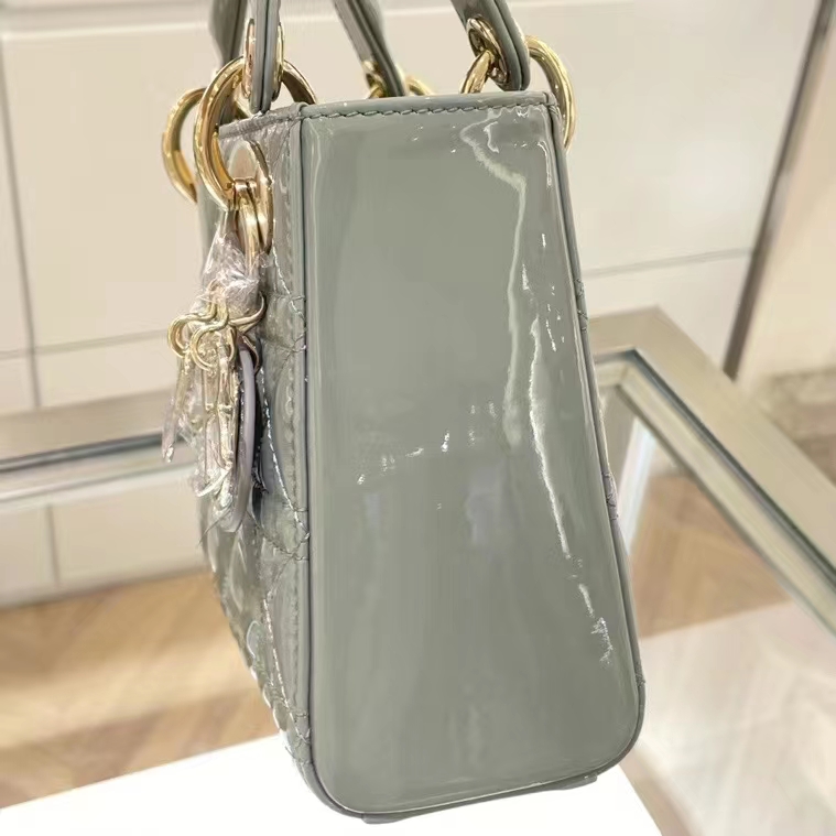 Dior Women CD Mini Lady Dior Bag Sage Green Patent Cannage Calfskin (8)